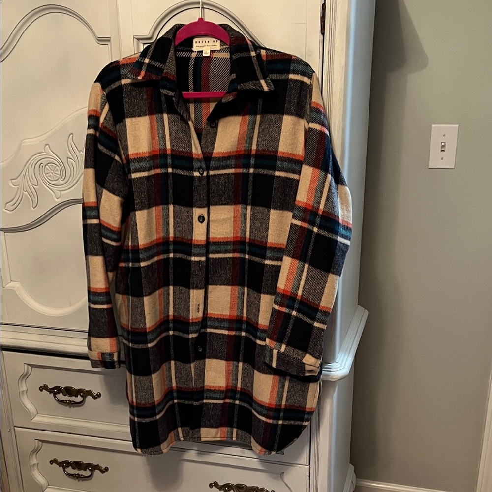 Dress Up Plaid Utility Jacket - Black, Cream, and Orange